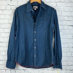 VINTAGE Men’s Shirt, 100% cotton in indigo, w/detail and top stitching, size L